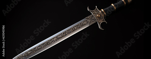 Medieval knights sword on a black background
