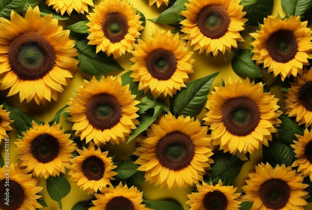 beautiful sunflower background neatly arranged. generative ai