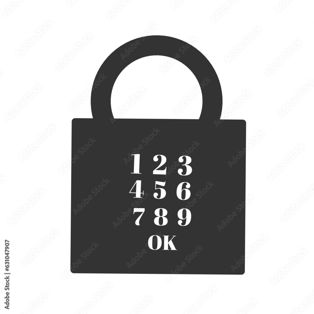 lock icon with a combination of numbers isolated on a white background