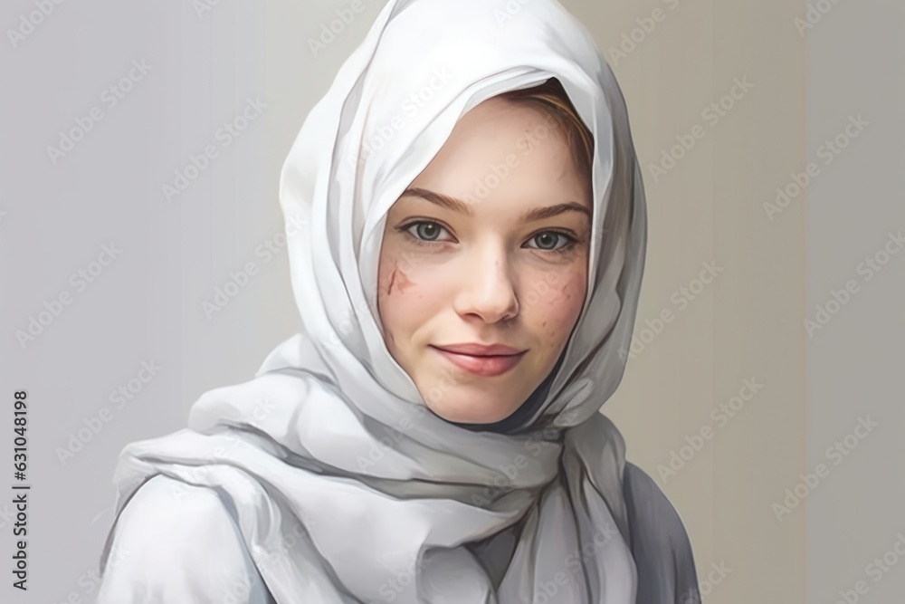 Woman in a White Headscarf Fictional Character Created By Generative AI. Woman in a White Headscarf Fictional Character Created By Generative AI.