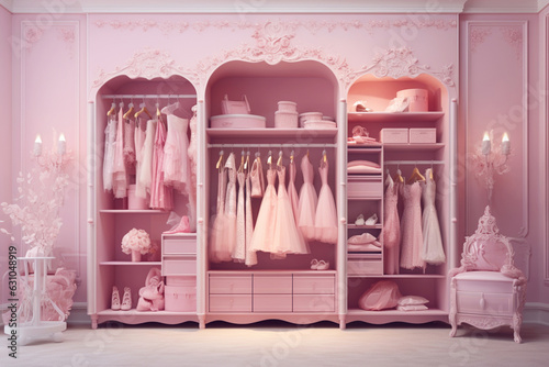 Pink room with closet. Ai generated image