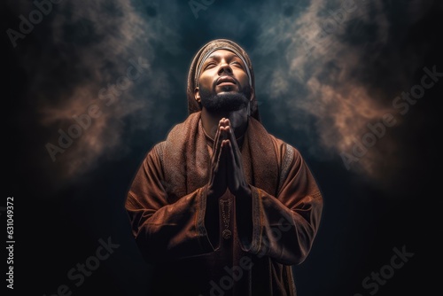 A Muslim Man Praying in a Dense Cloud of Light Fictional Character Created By Generative AI.