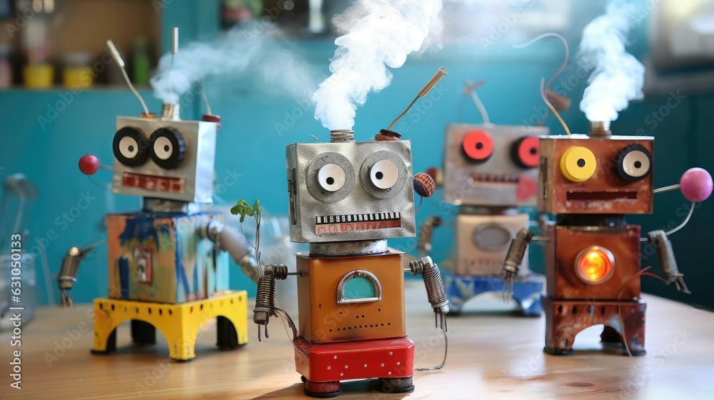 Returning to school idea, DIY robots, Education in STEM and STEAM for children. Returning to school idea, DIY robots, Education in STEM and STEAM for children.