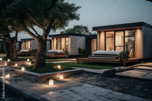 Modern luxury villa exterior lights. Generate Ai