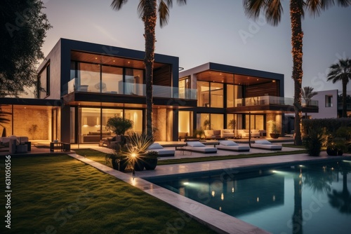 Modern luxury villa glass exterior. Generate Ai