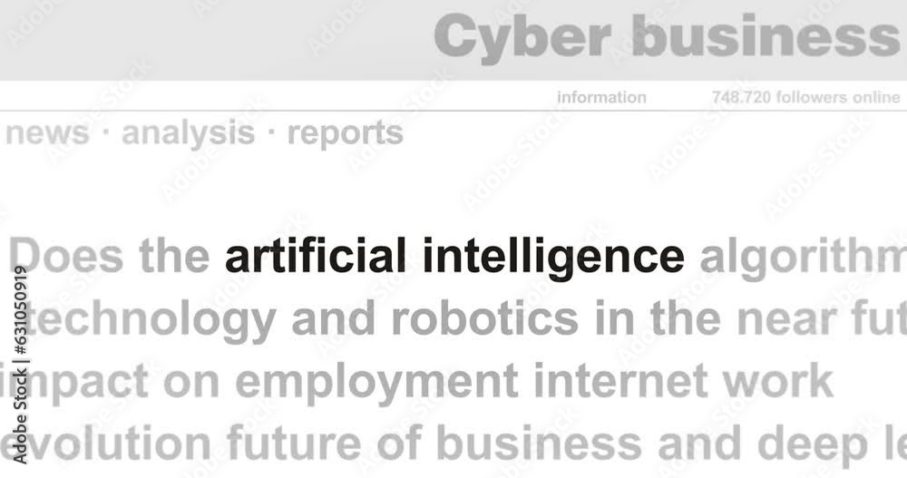 Artificial intelligence machine deep learning and ai chat bot gpt headline news across international media. Abstract concept of internet news titles on screens loop. Seamless and looped animation.