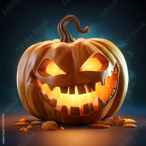 Halloween pumpkin 3d on dark background generative ai