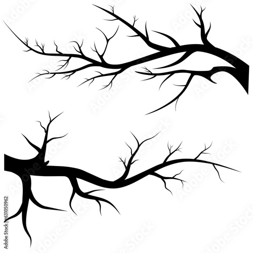 Autumn tree branches silhouette of fallen branches without leaves.Vector illustration isolated on a white background.