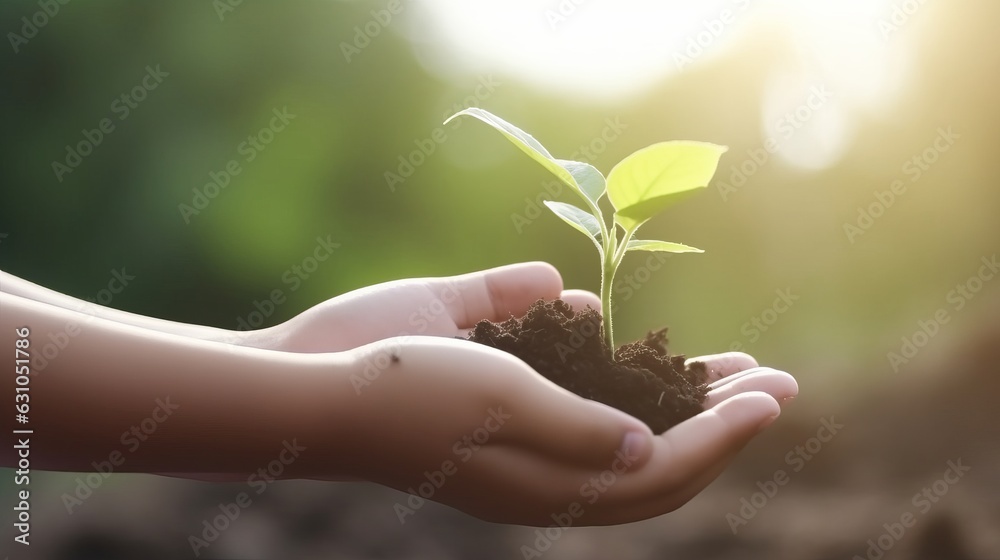Hand holding small tree for planting. Concept green eco world earth day Hand holding small tree for planting. Concept green eco world earth day