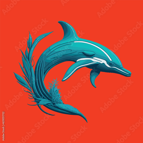 abstract emblem of jumping dolphin and sea wave