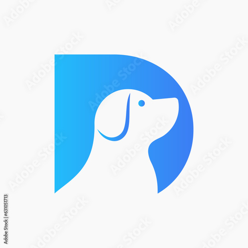 Letter D Pet Logo Design. Dog Logo Symbol Vector Template. Dog On Alphabet