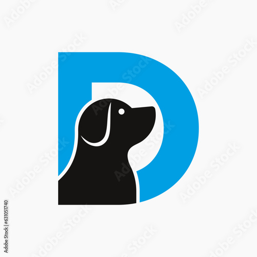 Letter D Pet Logo Design. Dog Logo Symbol Vector Template. Dog On Alphabet