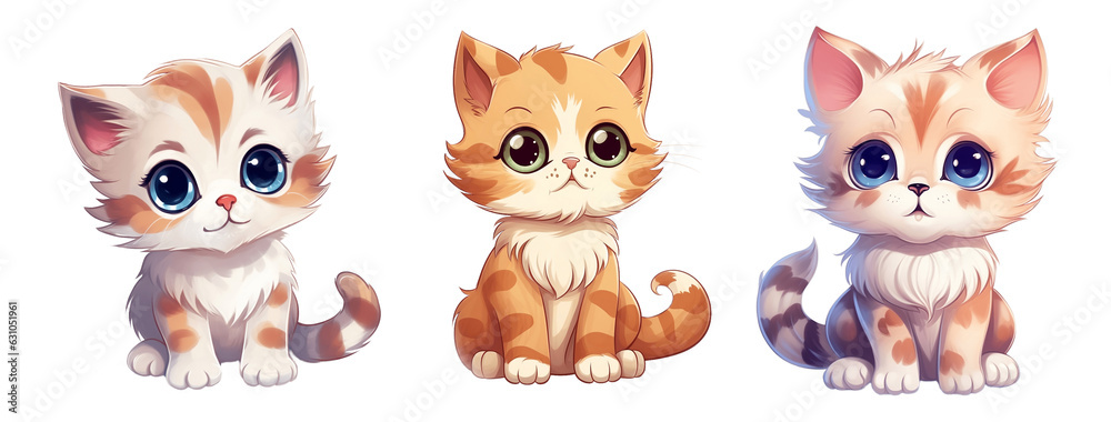 isolated illustration of cute cartoon kittens, emotions of children's animals. AI generated isolated illustration of cute cartoon kittens, emotions of children's animals. AI generated