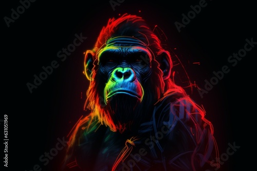 Neon monkey character. Generate Ai