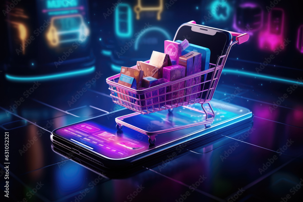  Concept of online shopping technology digital payment from mobile phone