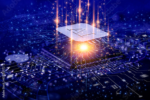 Artificial Intelligence program is installed into the micro shift, AI innovation technology generates AI and AI learning background concepts, Futuristic technology transformation with the chatbot 3D