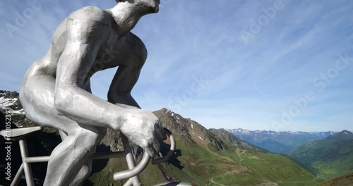 The Tourmalet pass, statue of Octave Lapize, Hautes Pyrenees, France photo