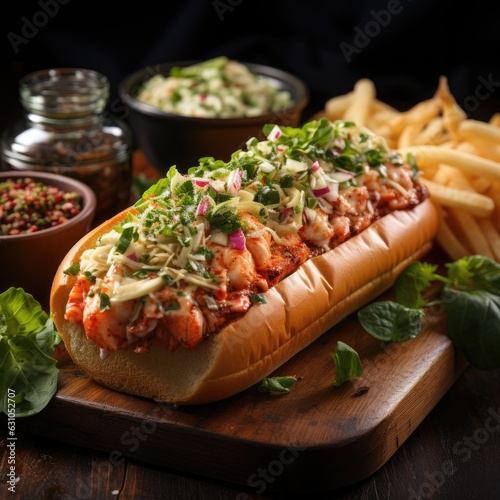 Delicious Lobster Roll with Juicy Meat and Garnishes