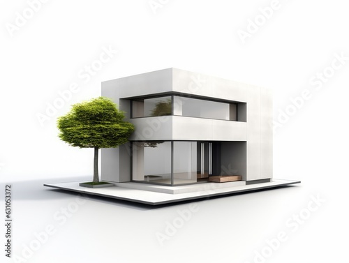 a small modern office, or house, simple, minimalistic square design, reinforced concrete structure. Isolated on white background. Generative AI