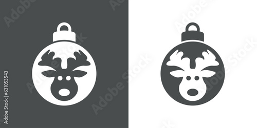 Tiempo de Navidad. Logo con silueta de bola de navidad con cabeza de reno Rudolph para su uso en invitaciones y felicitaciones