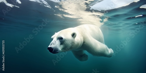 An arctic polar bear swimming and searching in water. underwater shot. Generative AI, Generative AI © Kevin