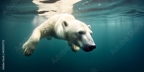 An arctic polar bear swimming and searching in water. underwater shot. Generative AI, Generative AI © Kevin