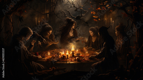Witches' Coven Gathering in the Moonlight 