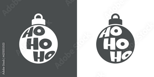Saludo de Navidad. Logo con silueta de bola de navidad con letras de la palabra Ho Ho Ho para su uso en invitaciones y felicitaciones