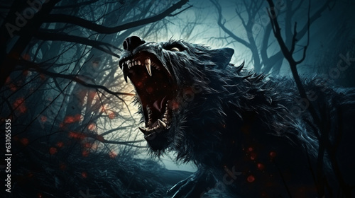 Frightening Werewolf Howling in the Night 