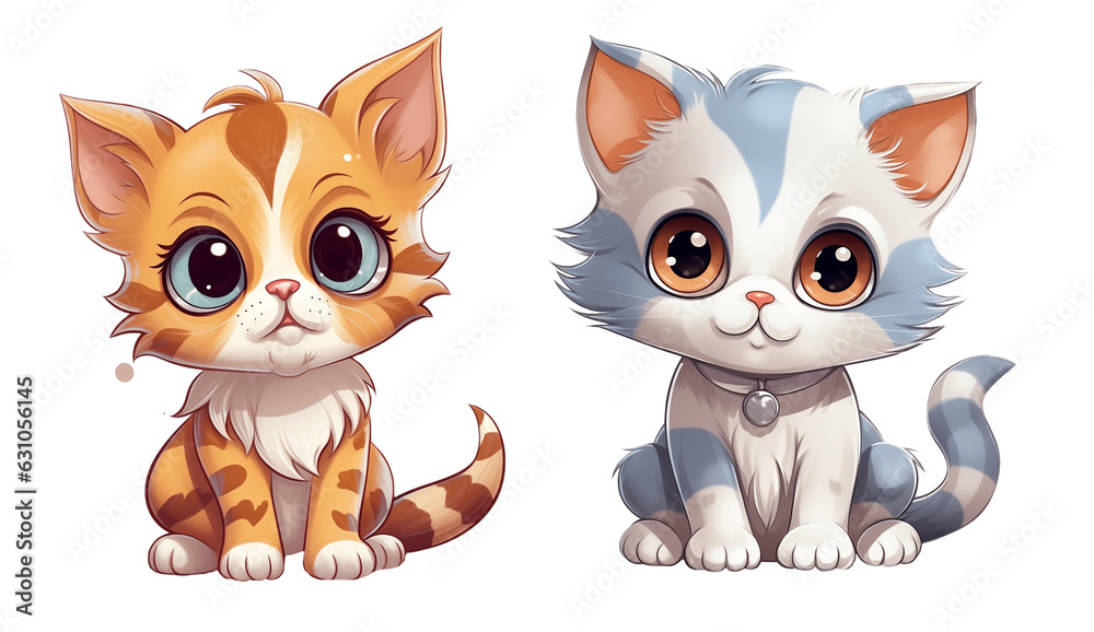 isolated illustration of cute cartoon kittens, emotions of children's animals. AI generated