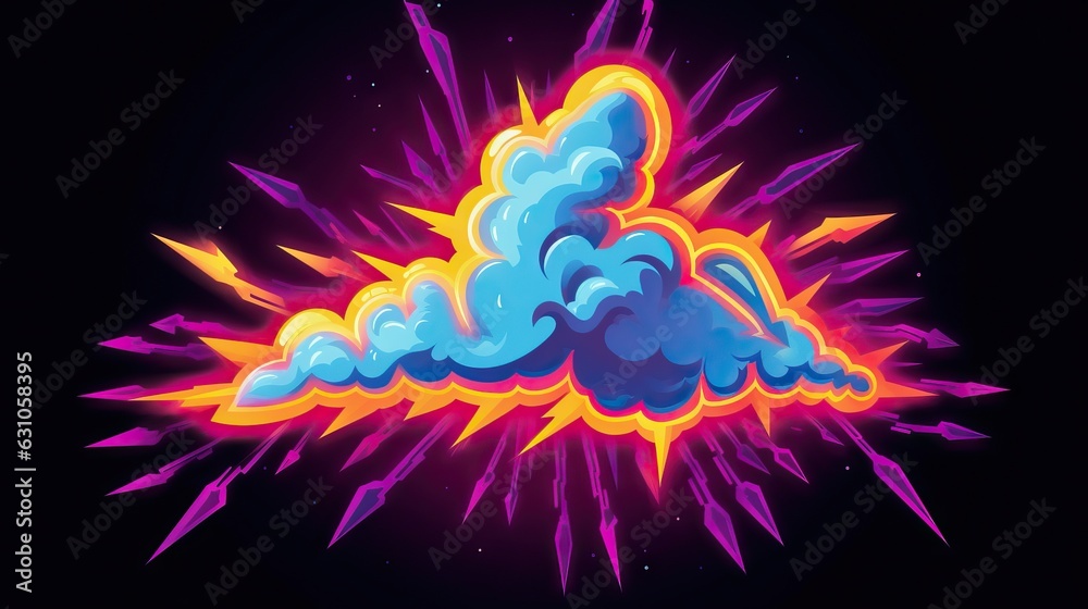 Futuristic explosion of pink and yellow color with rays on a dark background Futuristic explosion of pink and yellow color with rays on a dark background