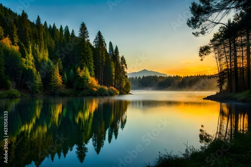 sunrise over the lake generated ai tool © Mian