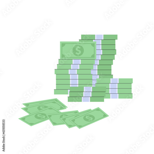 Stack of money. Fiat money with dollar symbol. Finance and economy. Vector illustration in flat style.