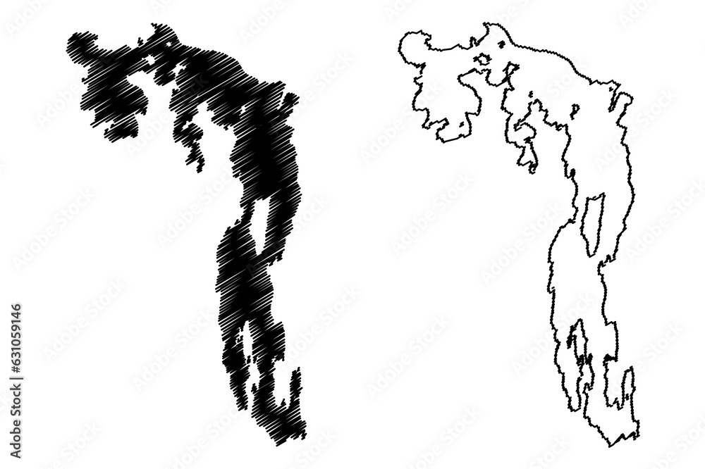 Obraz premium Lake Winnipegosis (Canada, North America) map vector illustration, scribble sketch Lake Winipigoos or Winipigis map