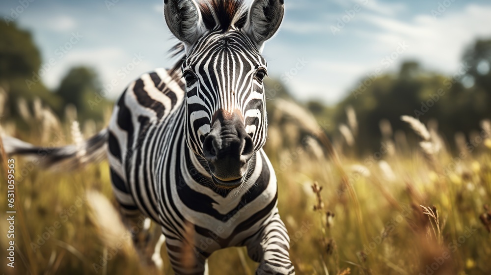 Fototapeta premium zebra is running in the jungle