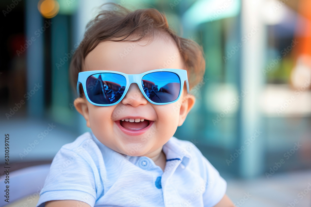 Adorable Infant Beaming in Sunglasses