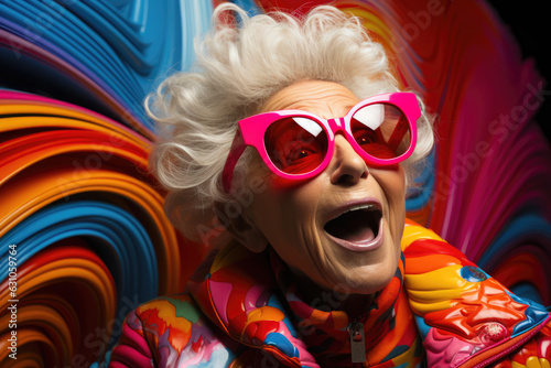 Colorful Elderly Lady in Playful Futurism