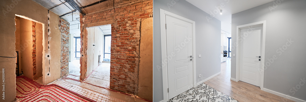 Comparison of old apartment before restoration and new renovated flat with modern interior ... - Transitioning Old Apartments