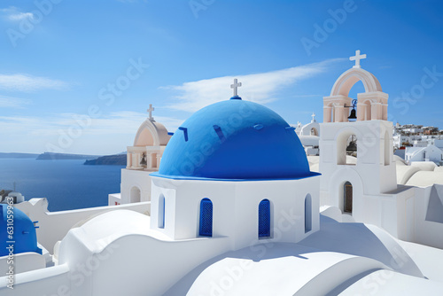Aegean Architecture Delight: Domes and Castles Against Blue