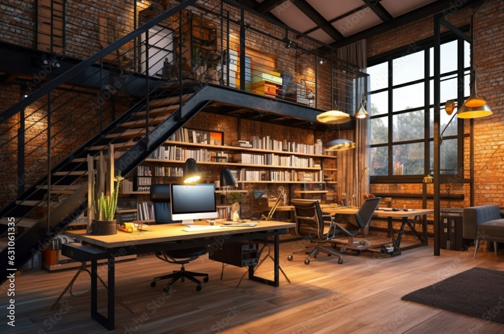 Home office interior design in modern style with working space. generative ai
