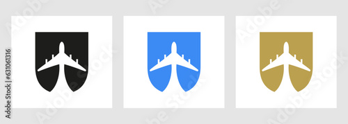 Tropical Travel Logo On Letter U Concept. Airplane Flight Symbol Template