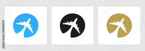 Tropical Travel Logo On Letter O Concept. Airplane Flight Symbol Template
