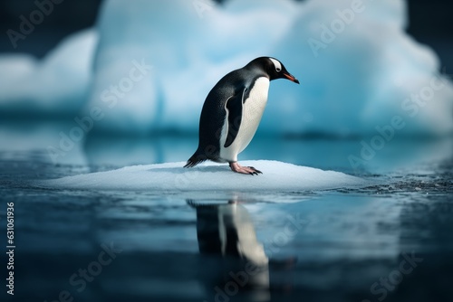 Penguin melting ice background. Generate Ai