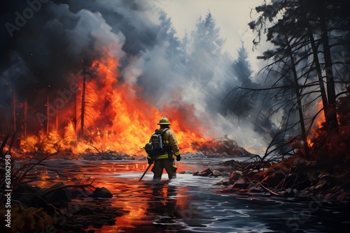 Protectors of the Forest: Firefighter Taming a Wild Forest Fire