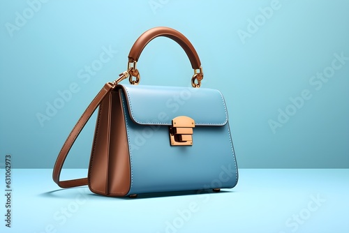 A Statement of Luxury: High-End Leather Handbag Elegantly Contrasted on a Soft Blue Background
