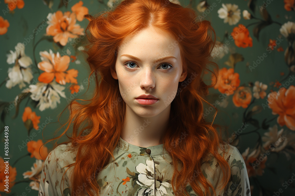 Generative ai studio portrait of albino and ginger beautiful woman on colour background Generative ai studio portrait of albino and ginger beautiful woman on colour background