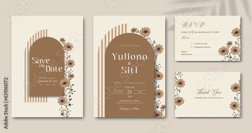 beautiful wedding invitation set with flowers