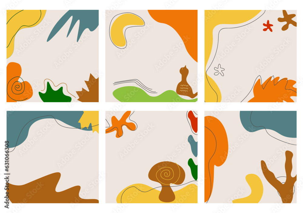 Vector set of abstract autumn elements. Mobile Wallpapers in minimalist trend style for social media stories. Vector Illustration in autumn colors orange, yellow, terracotta