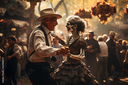 people dancing and playing music during the Day of the Dead celebrations Generative AI