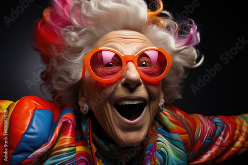 Colorful Energy: Old Lady's Portrait in Futuristic Flair